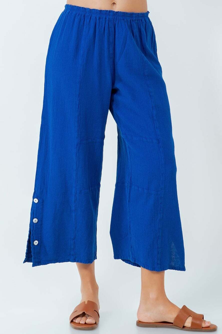 CottonWays Women's Size 1 Blue Cotton Original Frankie Pants Wide Leg Crop Slit